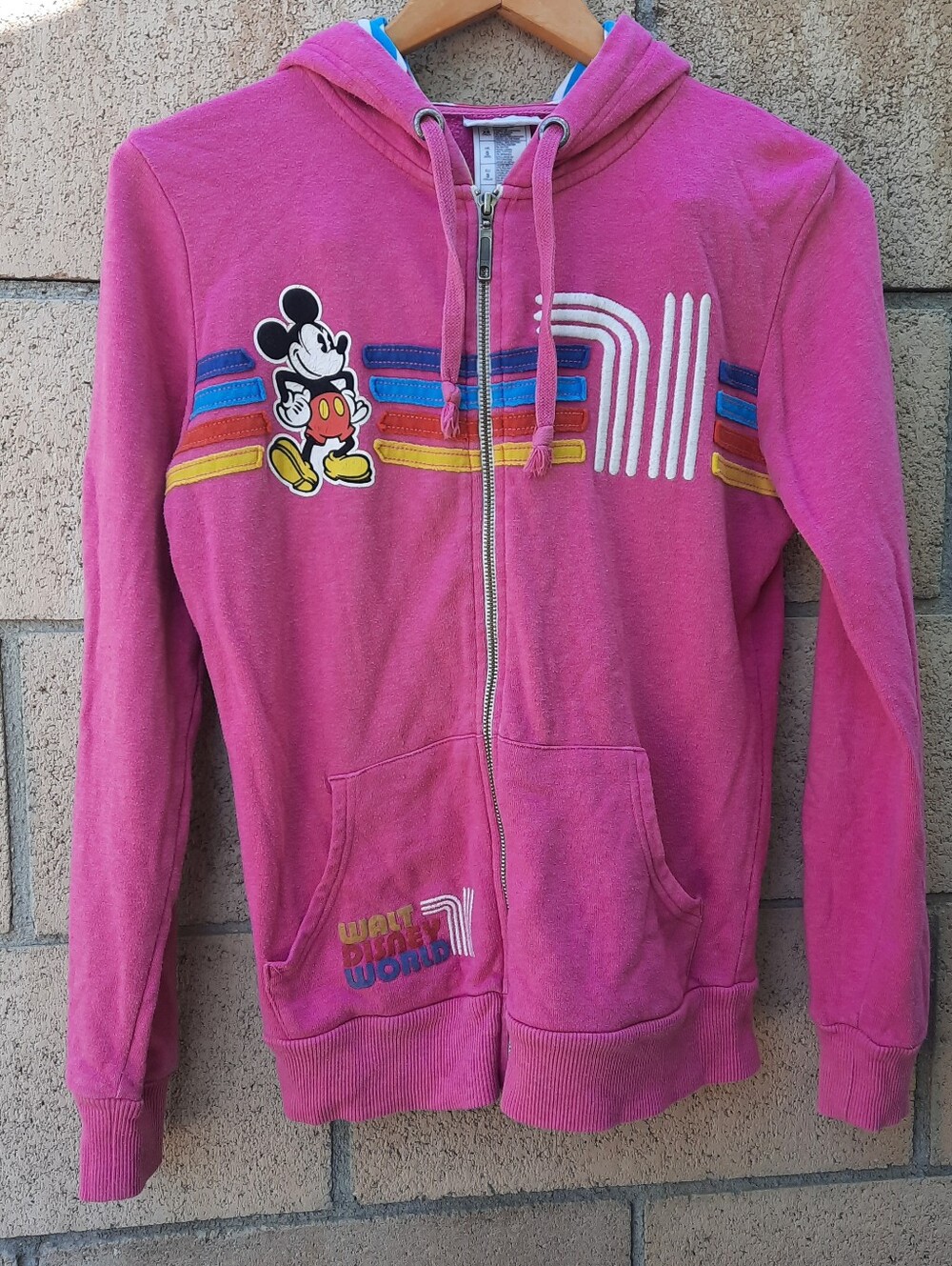 Vintage Disney Parks Walt Disney World 71 Mickey Mouse Pink Zip Up Sweater XS